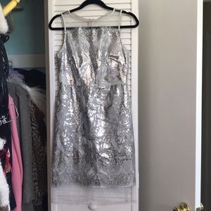 Julia Jordon silver sequin lace sheath dress 6